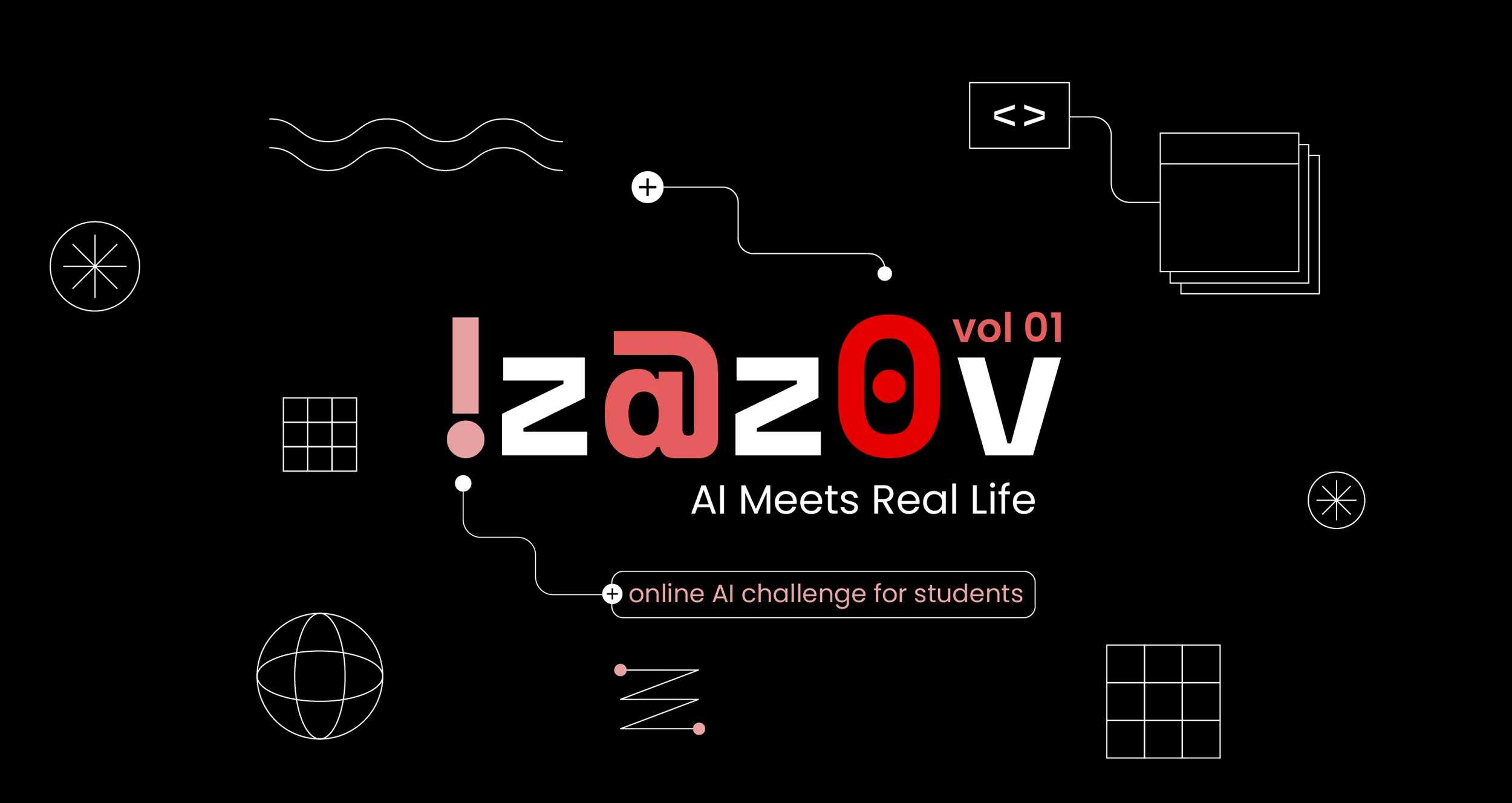 The hero image reflects the Izazov event's focus on creativity, problem-solving, and real-world AI application, with bold typography and tech-inspired elements.