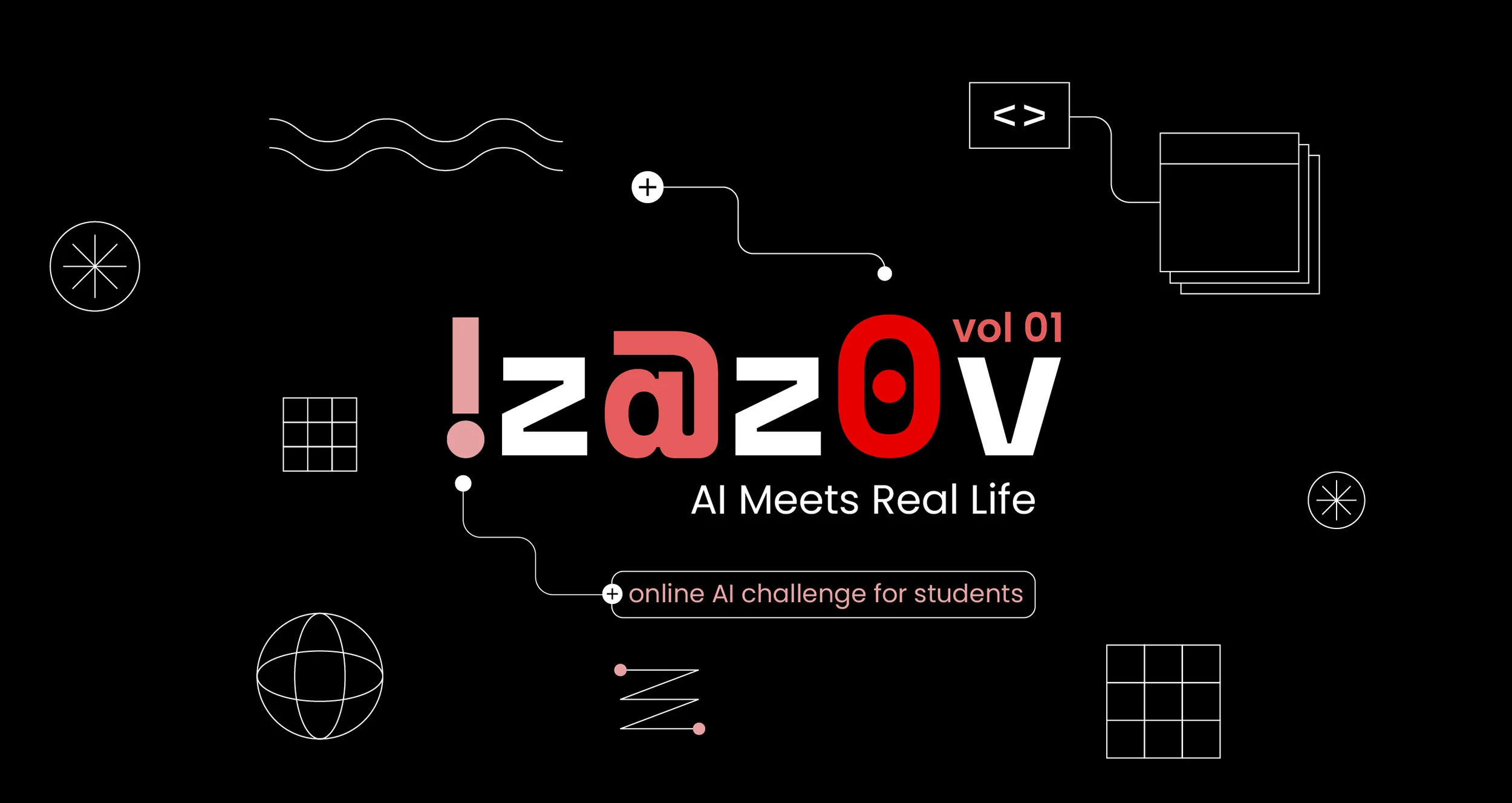 The hero image reflects the Izazov event's focus on creativity, problem-solving, and real-world AI application, with bold typography and tech-inspired elements.