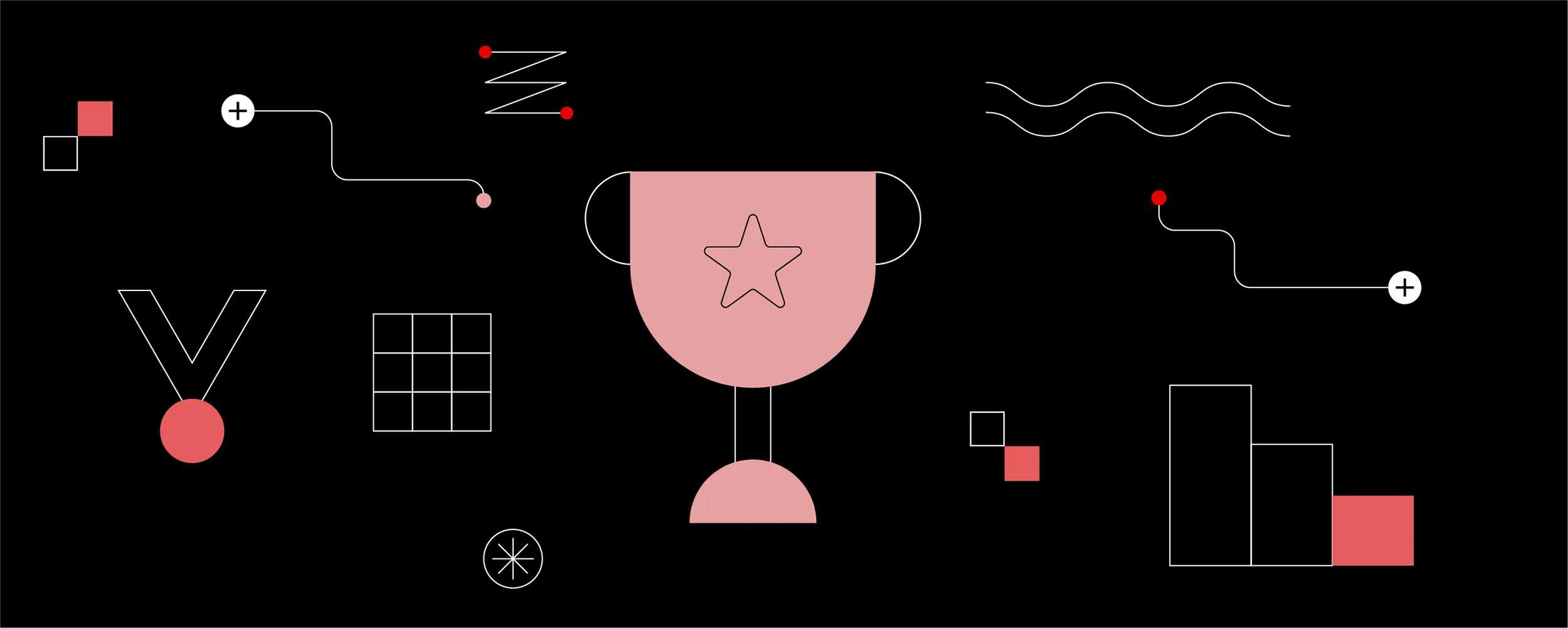 A central trophy and medal icon celebrate achievement, surrounded by abstract shapes that hint at progress, reward, and the thrill of Izazov competition.